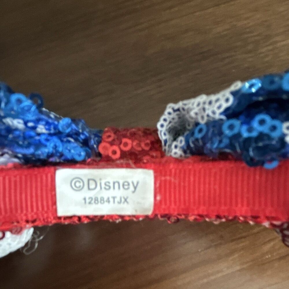 Disney Minnie Mouse USA Sequined Ears Bow Headband Striped Red/White/Blue - Picture 6 of 16